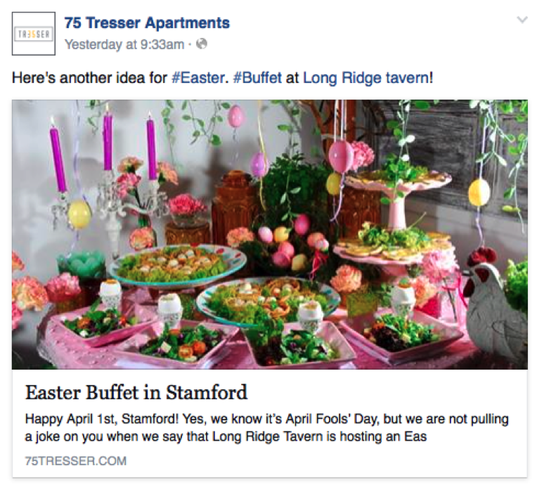 Facebook post showing a Easter themed buffet.