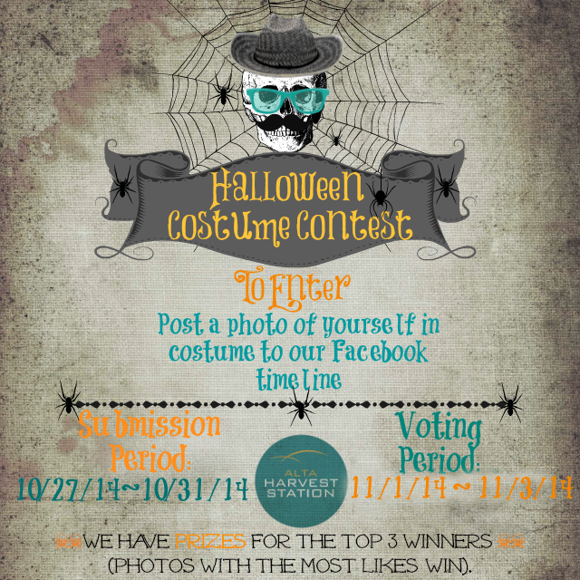 Social media post displaying Halloween costume contest for apartment community marketing.