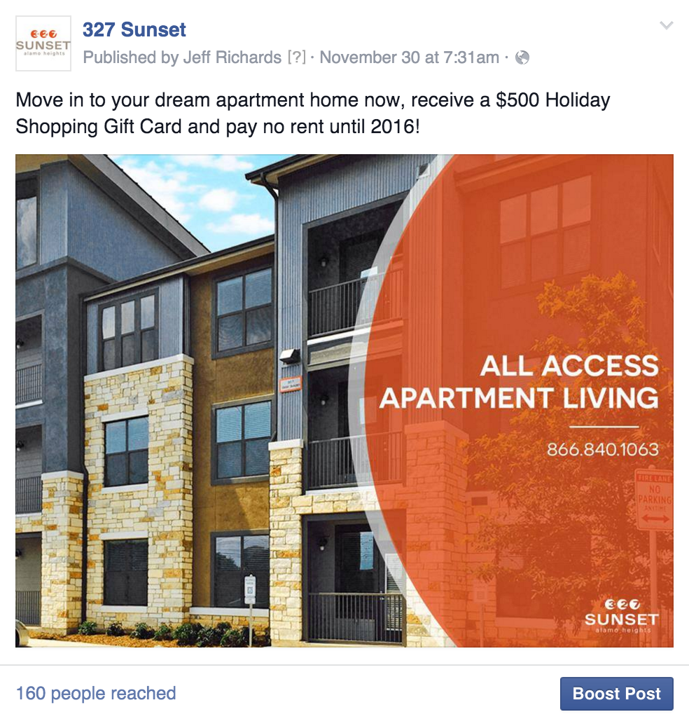 327 Sunset Apartments Holiday Social Post Example