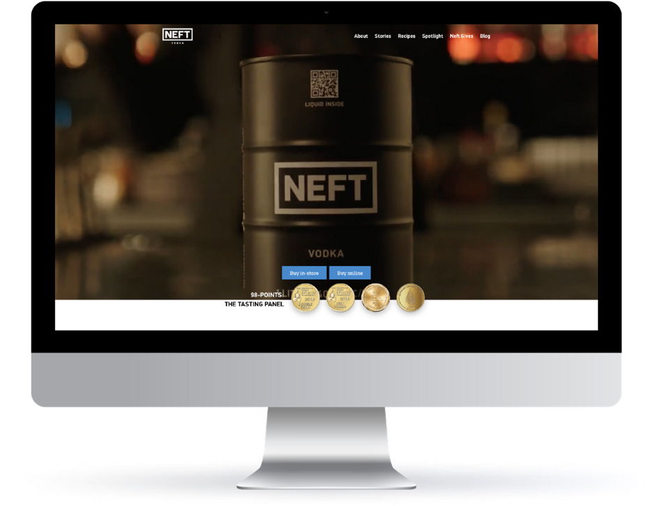 NEFT Vodka website displayed on a computer desktop.