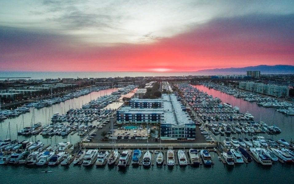 Sunset at Marina Del Rey boat dock.