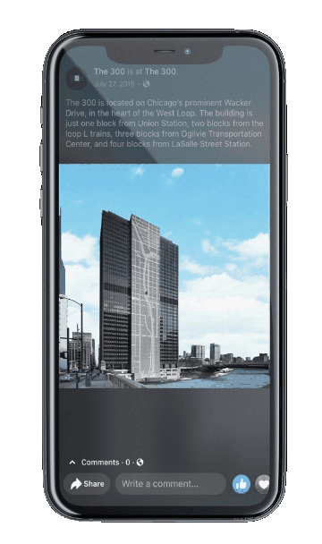 The 300 Commercial Real Estate mobile website mockup.