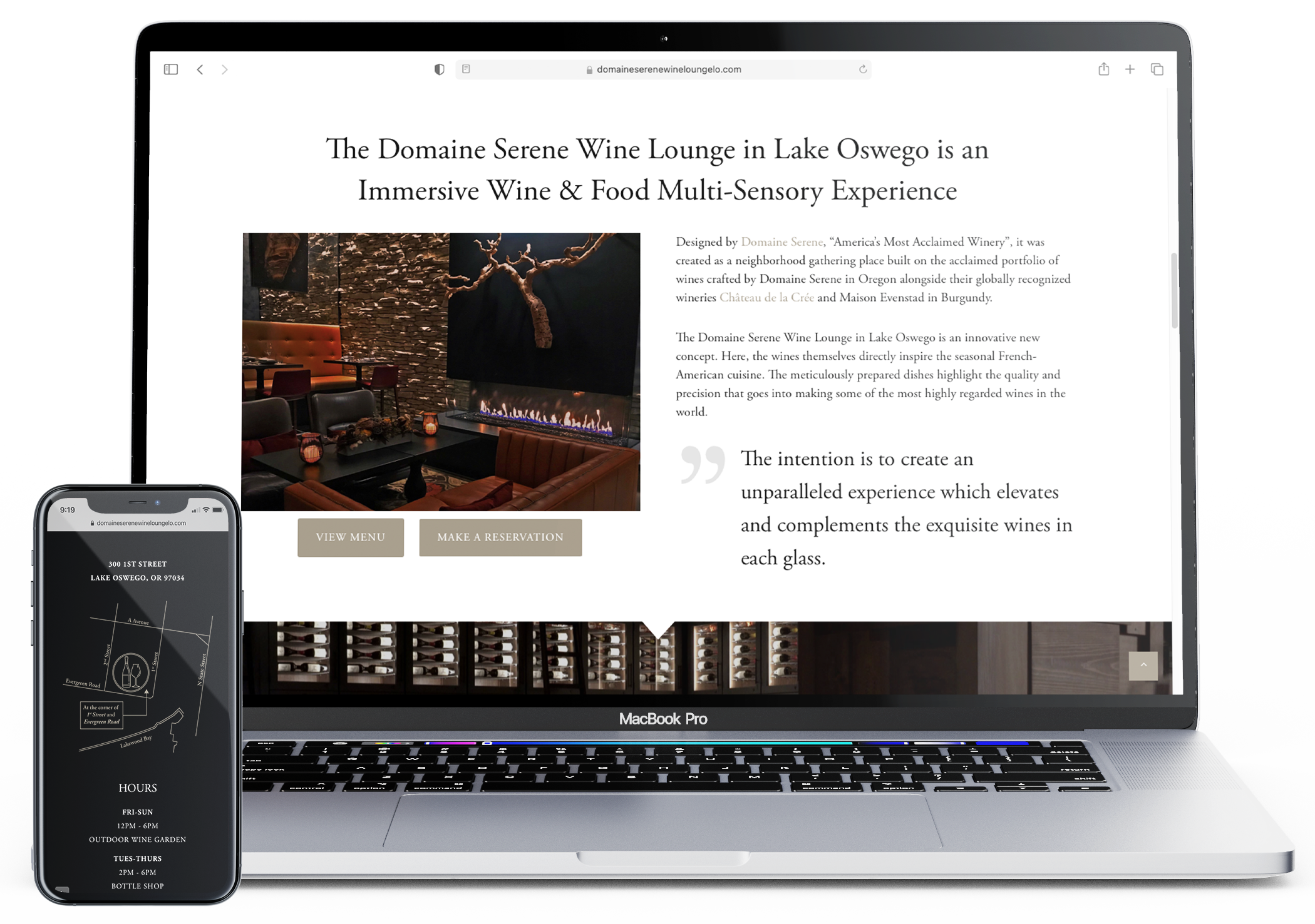 Website mockup for Domaine Serene Wine