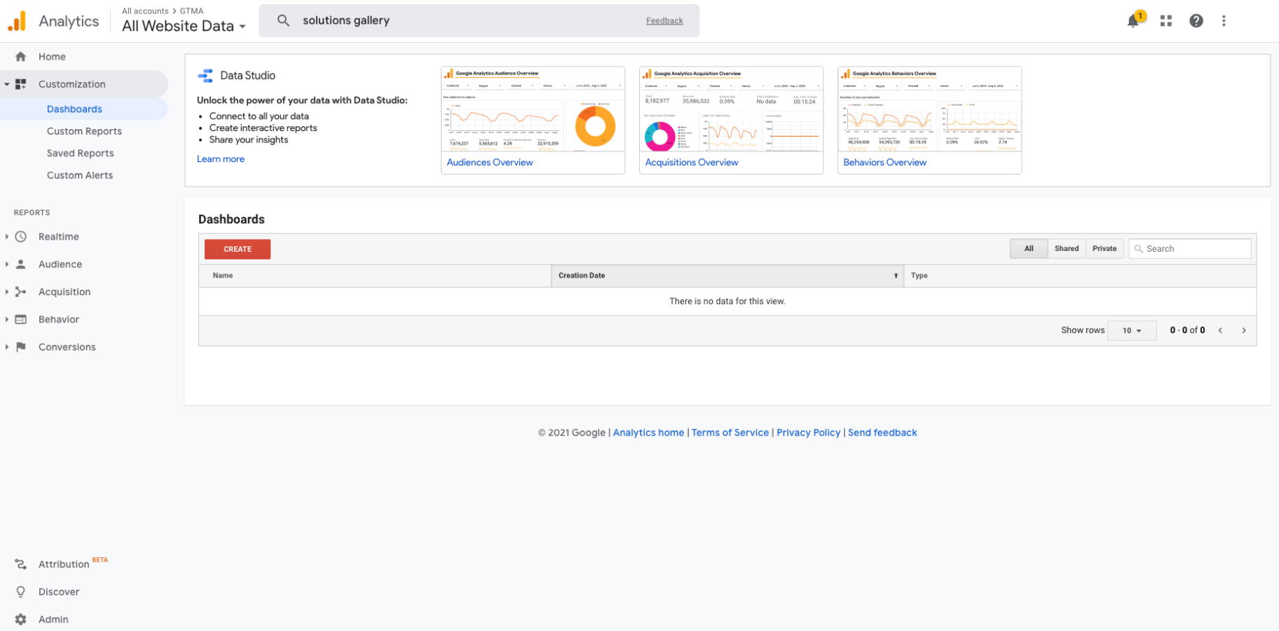 Screenshot of the Google Analytics Solutions Gallery