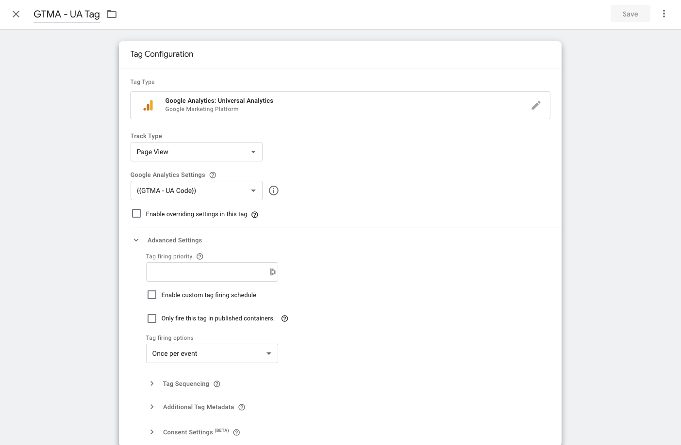 Screenshot of implementing Tag Code through Google Tag Manager